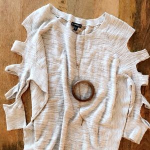 Heather Grey “Express” 3/4 Sleeve Ripped Sweater